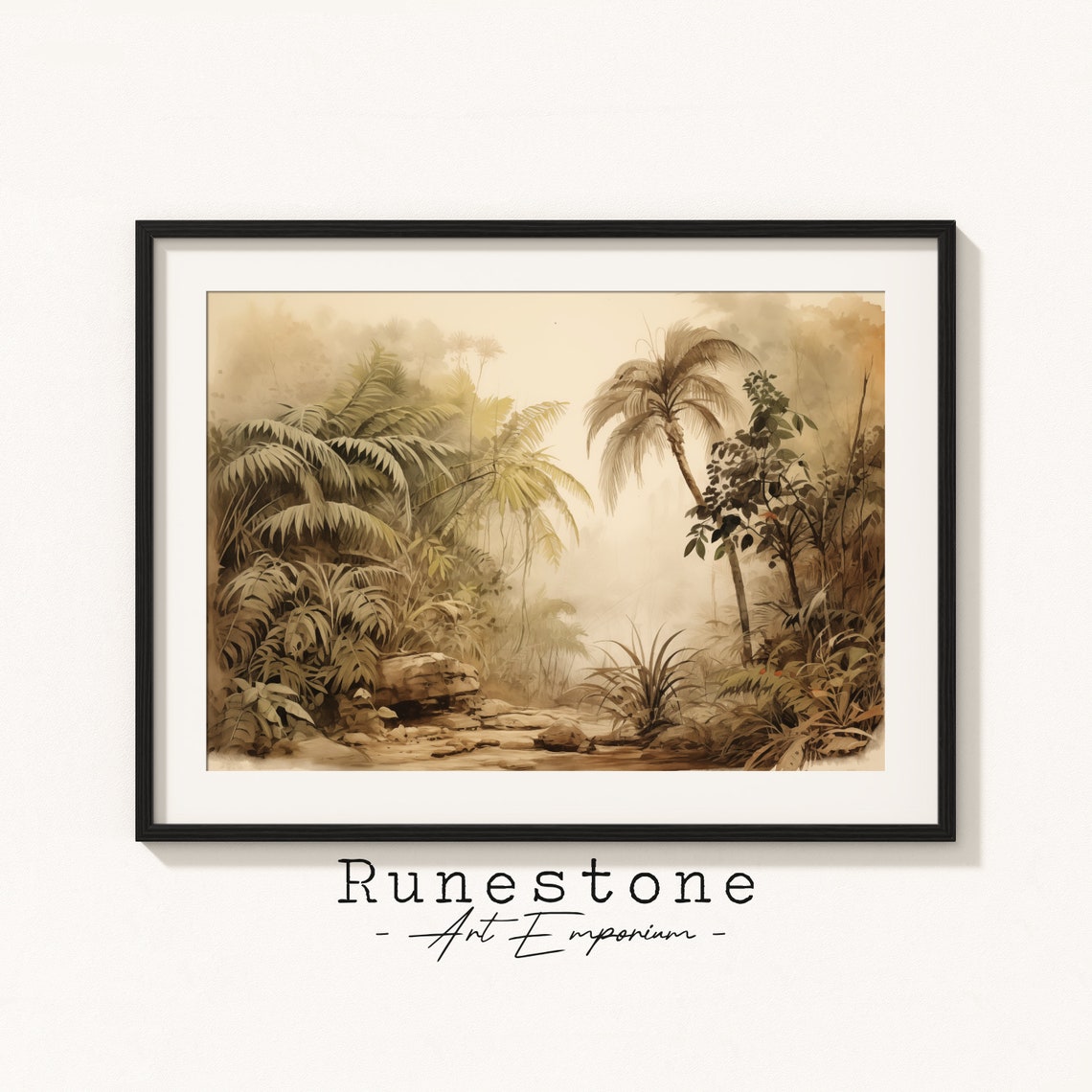 Sepia Tropical Jungle Sketch Antique Palm Botanical Art Poster