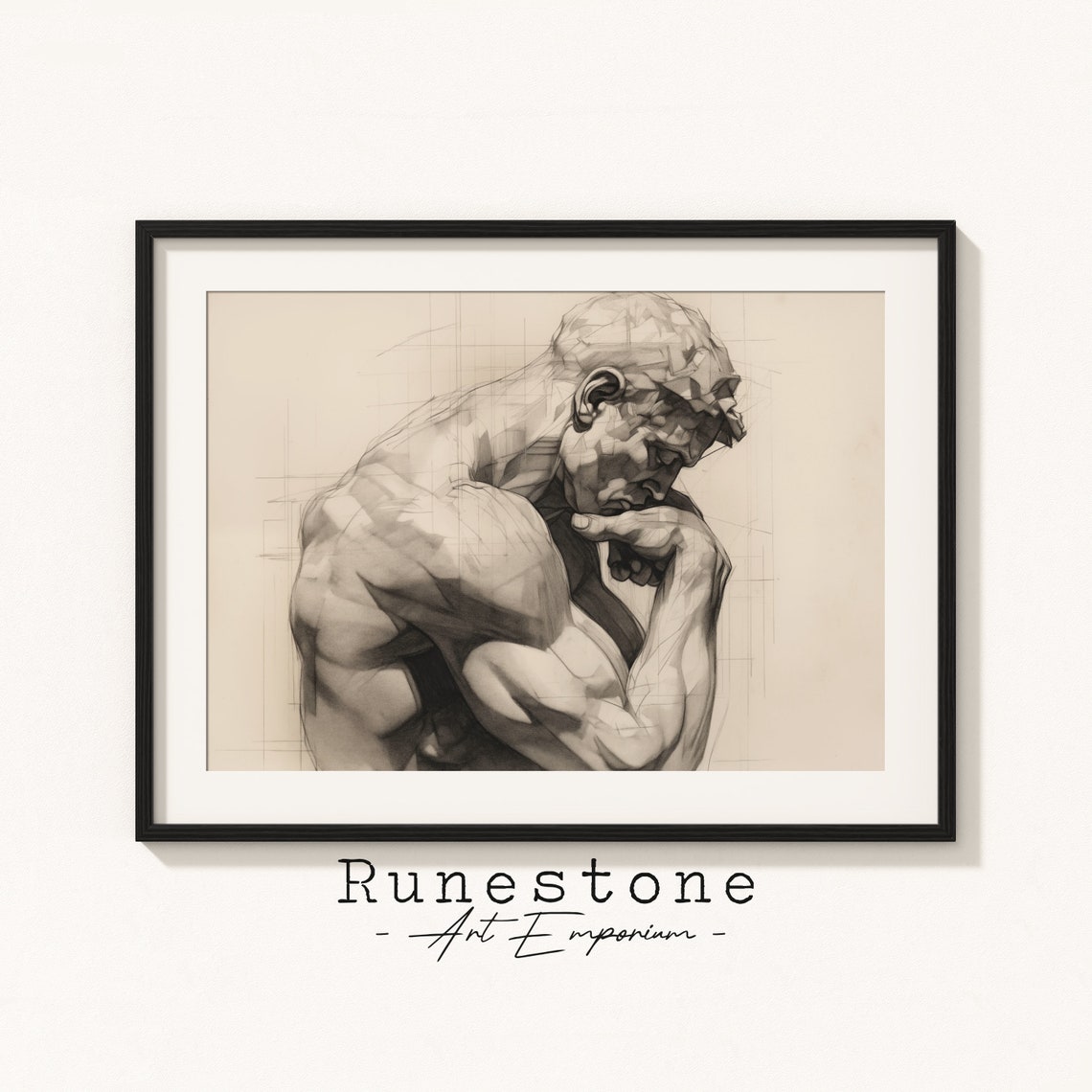 Stoic Thinker Charcoal Study Classical Male Figure Sketch Poster