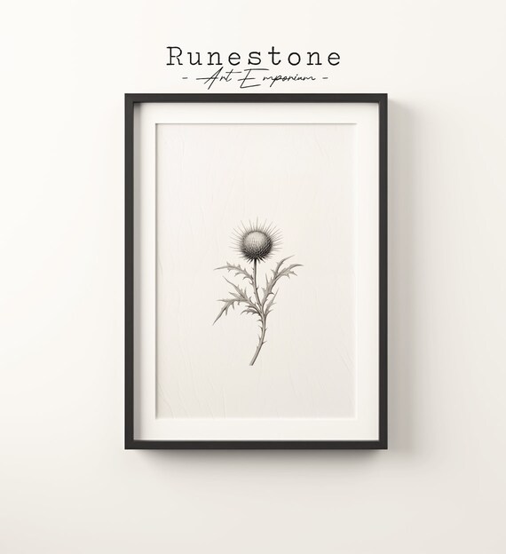 Thistle Flower Sketch Print Botanical Wall Art Minimal Portrait Pencil Drawing Home Decor Neutral