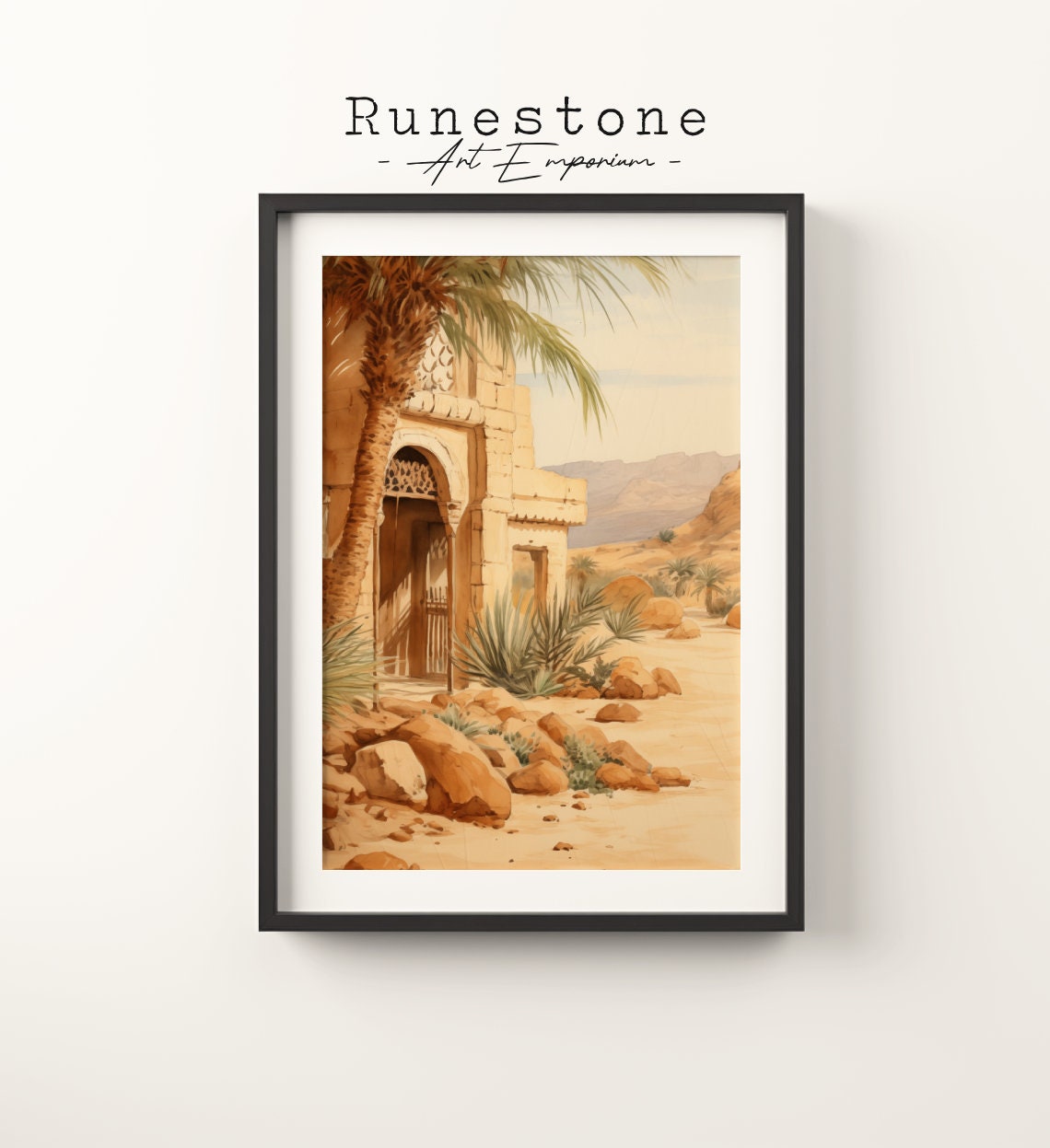 Vintage Desert Temple Sketch Sahara Boho Wall Art Classic Bohemian Hand Drawn Natural Landscape Print
