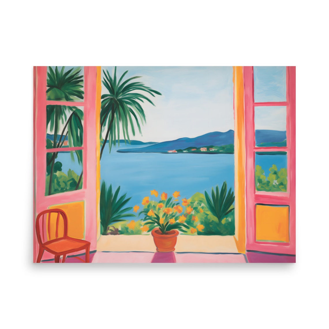 Henri Matisse Style Pink Window Palm Trees Blue Bay View Poster - Image 4