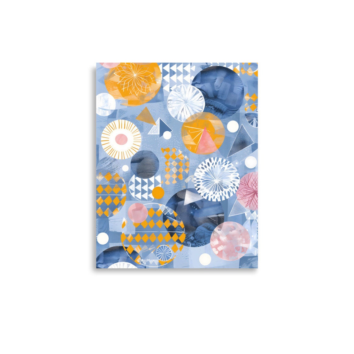 Geometric Circles Diamonds Pattern Blue Orange Abstract Art Poster - Image 4