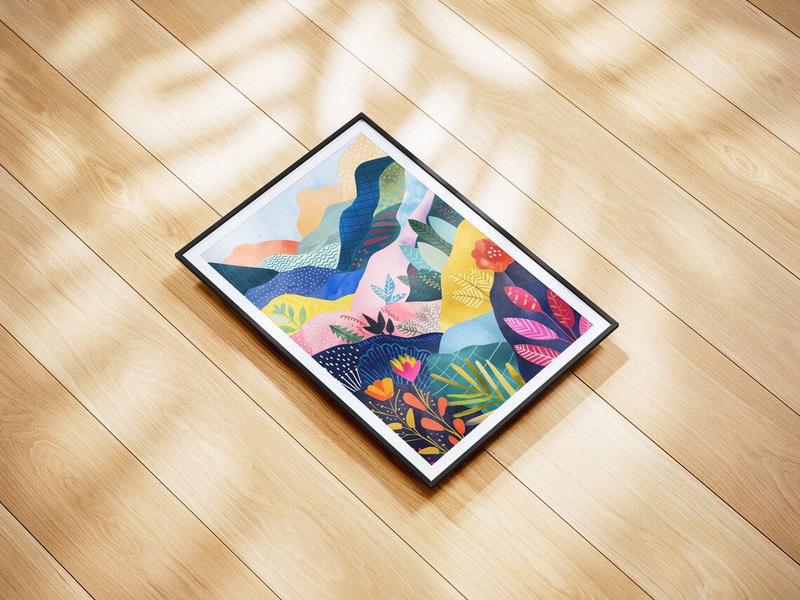 Colorful Mountain Landscape Abstract Floral Art Print - Image 3