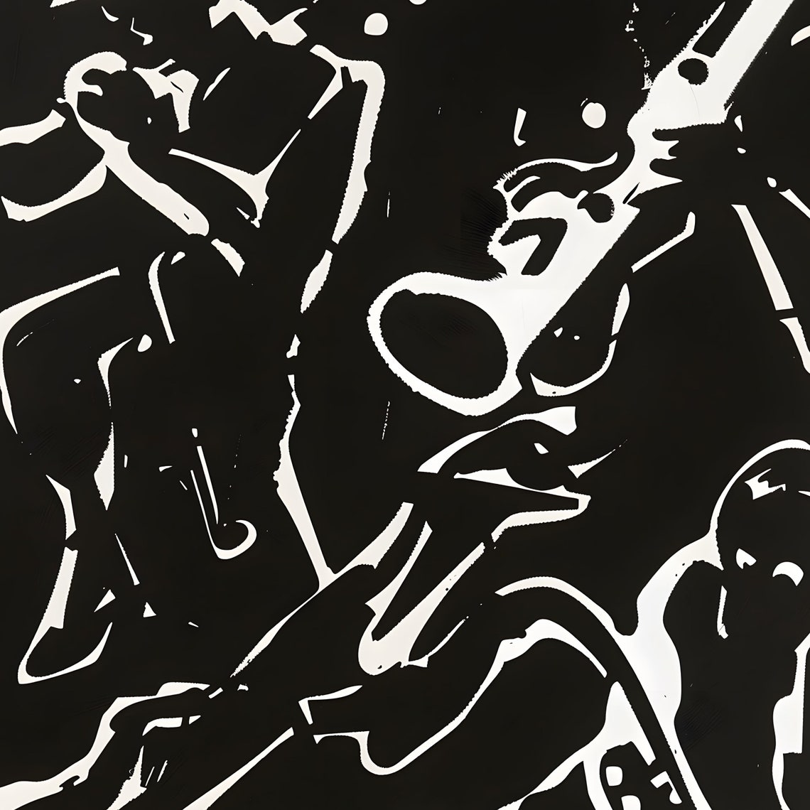 Black And White Abstract Jazz Band Saxophone Players Art Poster - Image 2