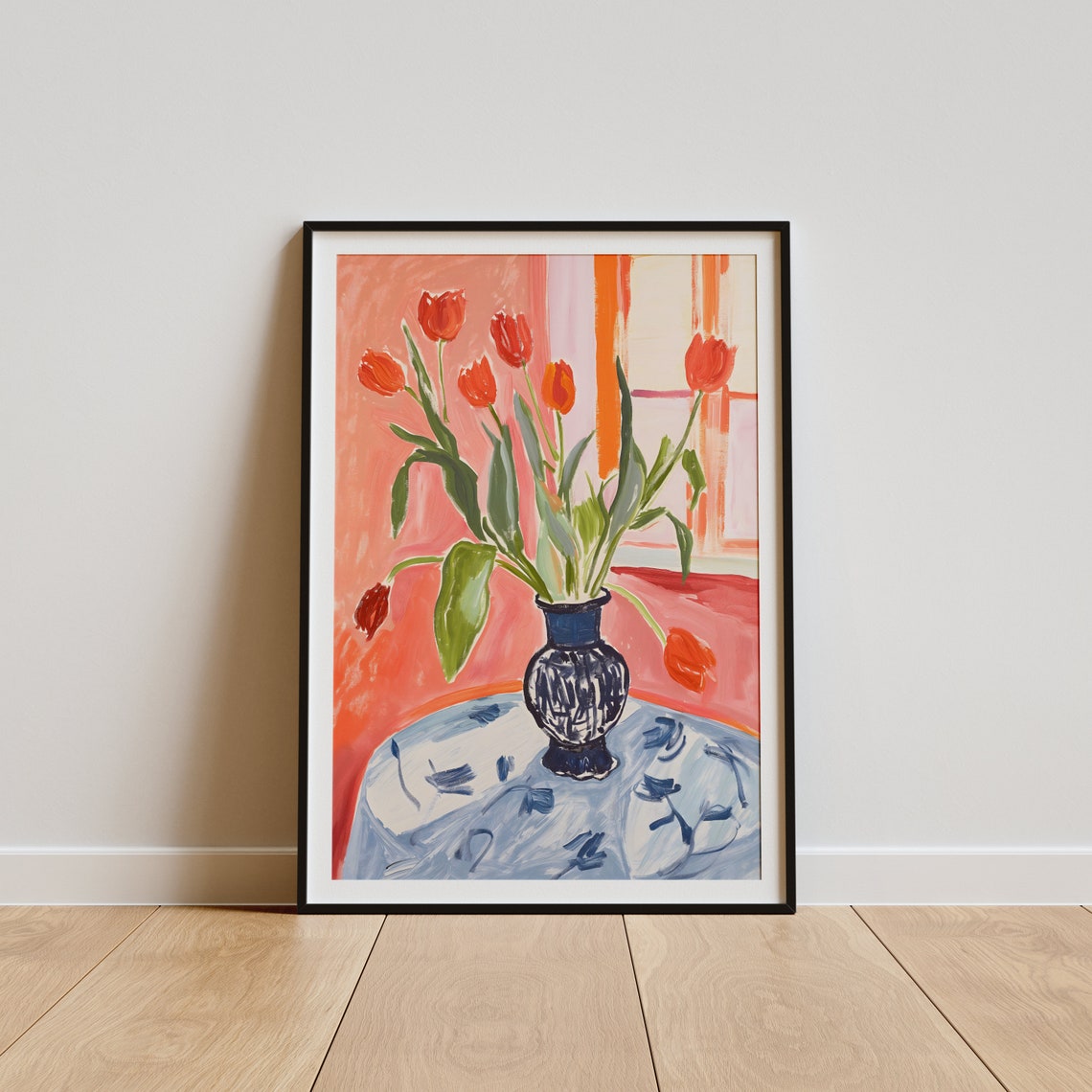 Red Tulips Blue Vase Fauvist Still Life Pink Room Floral Poster - Image 4
