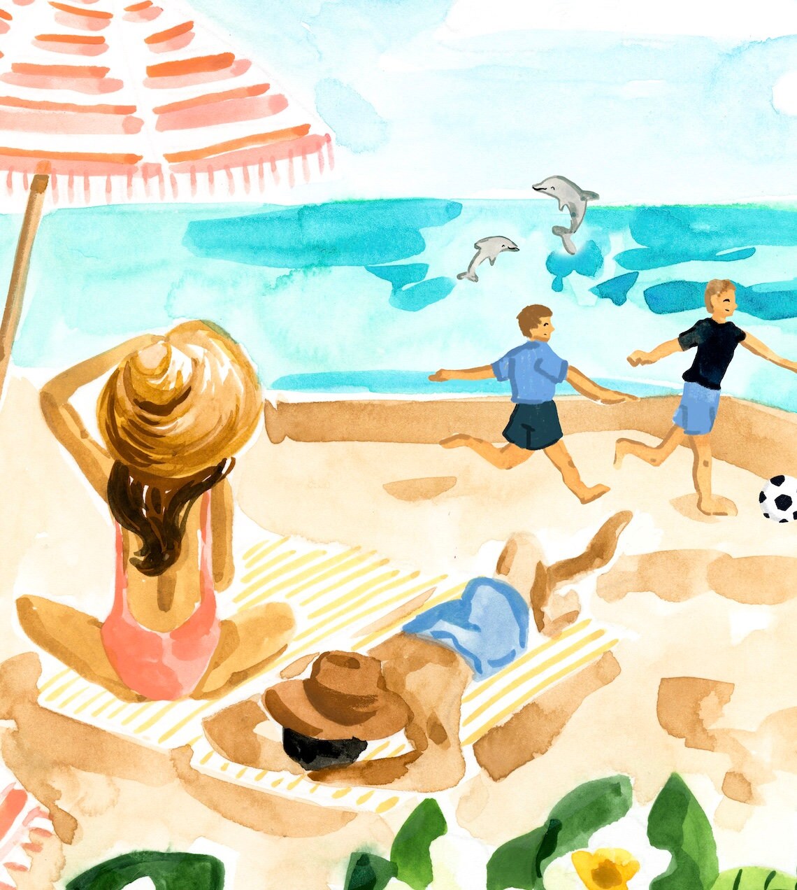 Family At The Beach Print, Retro Tropical Wall Art - Image 2