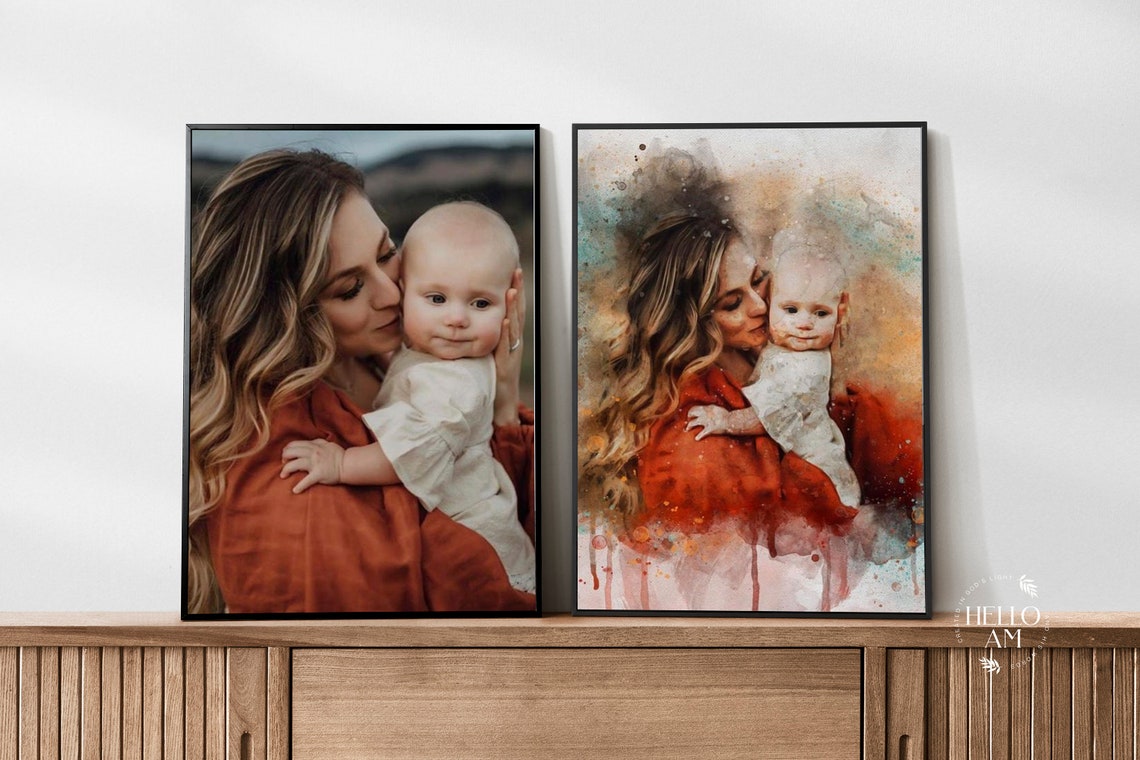 Custom Watercolor Bride And Mom Wedding Embrace Portrait Art Poster - Image 2