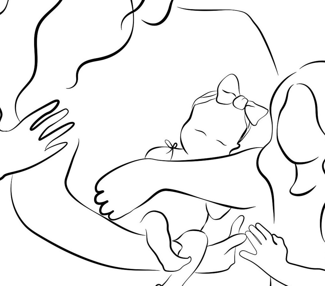 Family of Five Line Art Newborn Baby Girl Siblings Minimalist Poster - Image 2