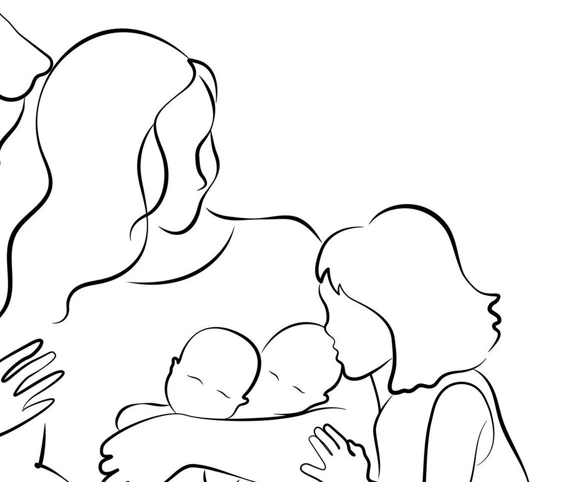 Family With Twins Line Art Mom Dad Sister Newborns Minimalist Poster - Image 2