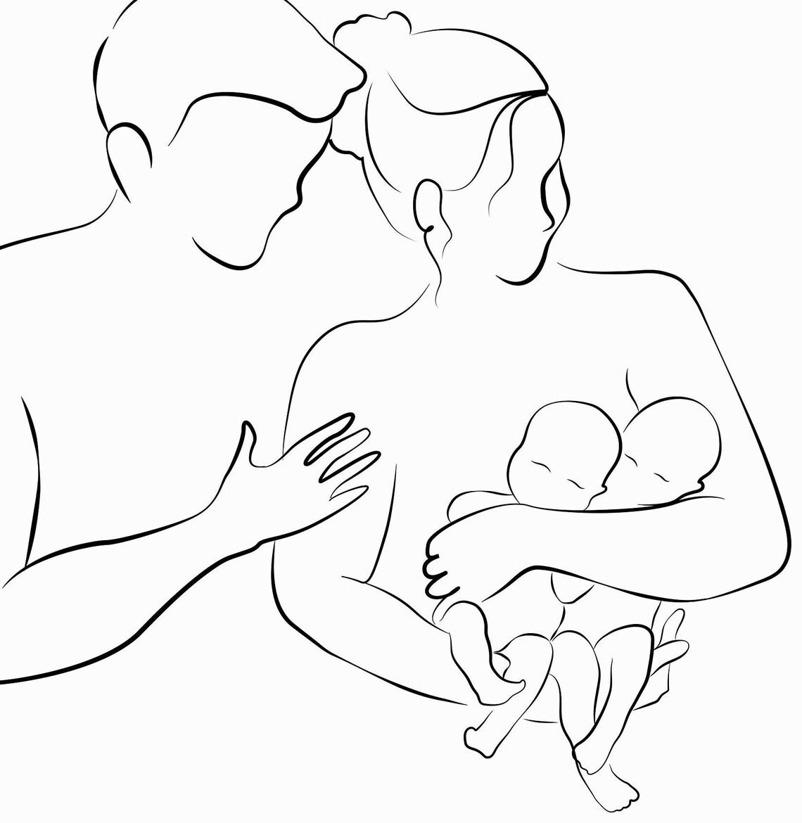 Mom Dad Twins Line Art Newborn Babies Family Minimalist Print - Image 2