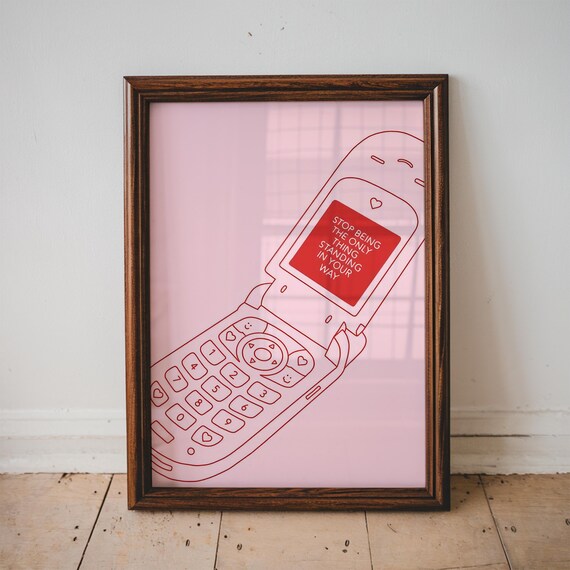 Stop Being The Only Thing Standing In Your Way Trendy Girly Wall Print Y2k Style Home Decor Pink Motivational