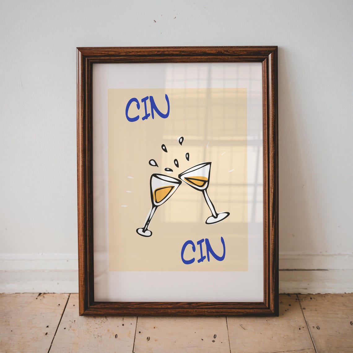 Cin Cin Cheers Clinking Cocktail Glasses Fun Minimal Bar Cart Poster