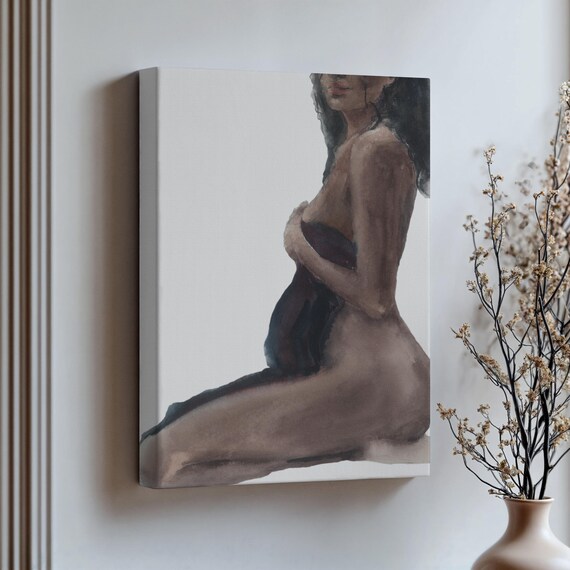Pregnant Woman Watercolor Maternity Portrait Expecting Mother Gift Art Poster