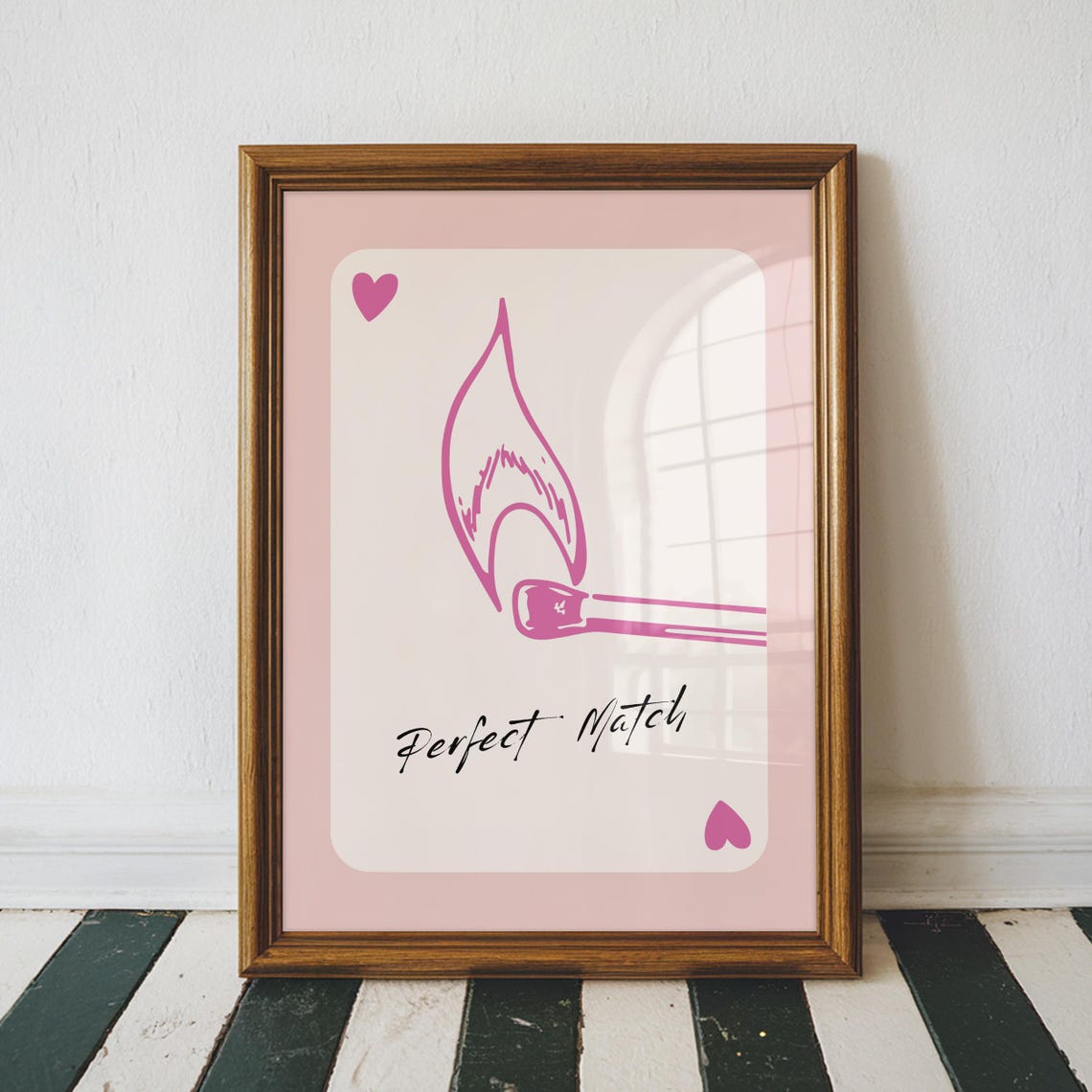 Perfect Match Pink Matchstick Card Cute Romantic Quote Poster