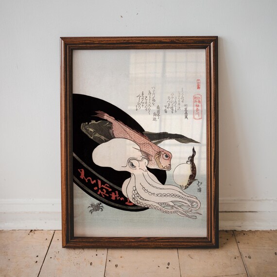 Japanese Octopus Painting Hokkeis Kanagawa Japan Wall Art Gift Ukiyoe Ocean Lover Museum Print