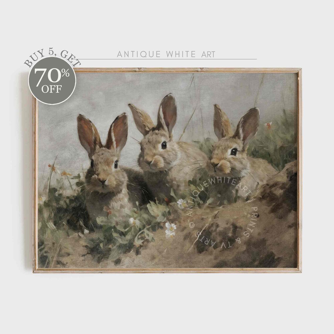 Easter Bunnies Antique Moody Rabbit Animal Print