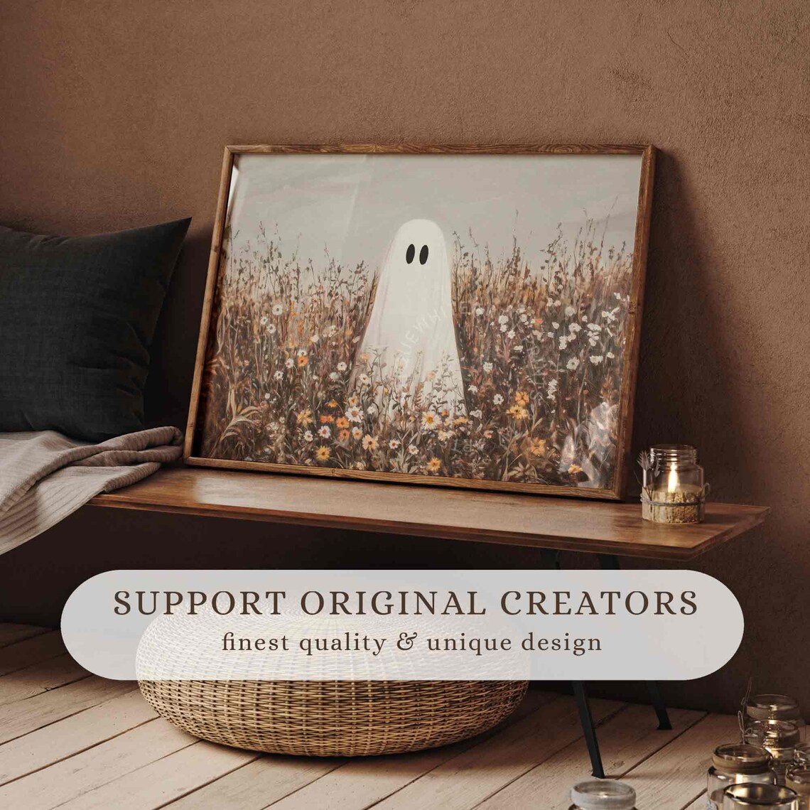 Cute Ghost in a Wildflower Field, Farmhouse Halloween Art Print - Image 2