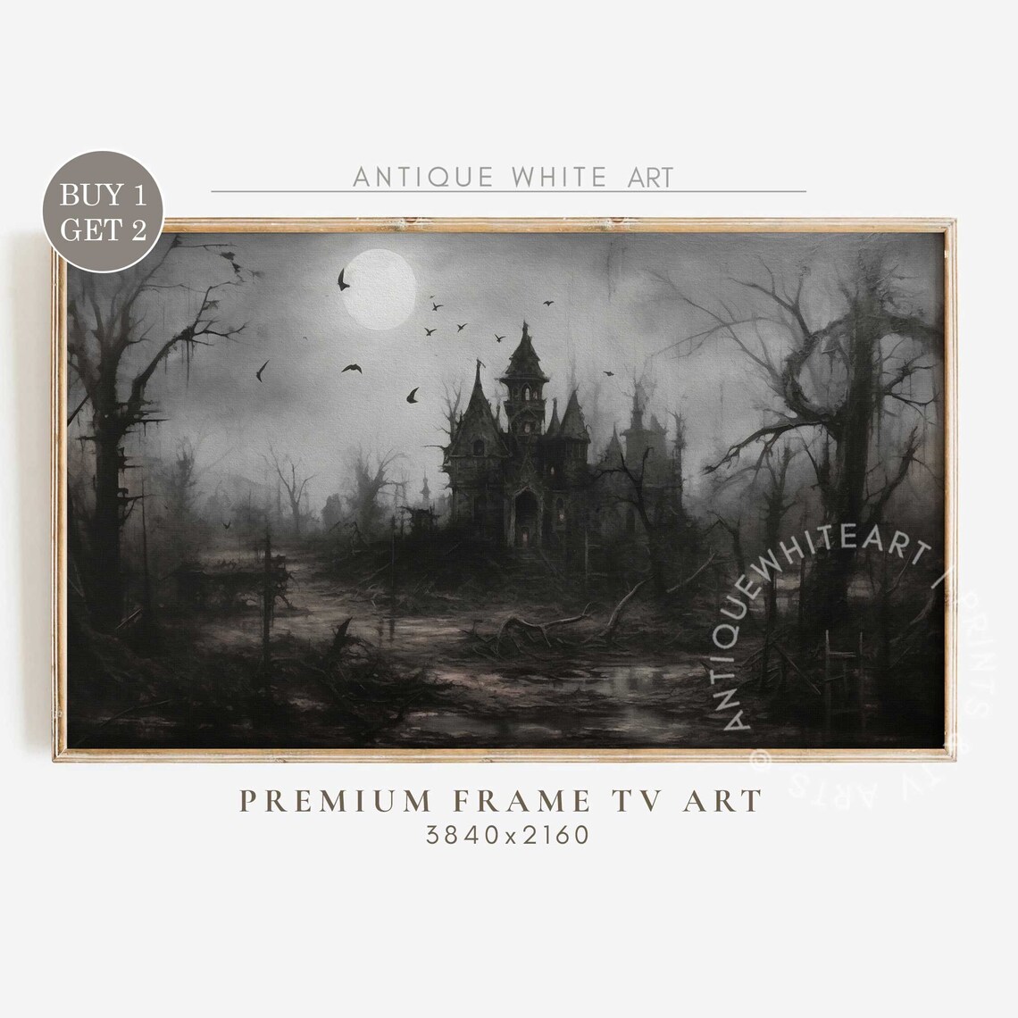 Haunted House Ghostly Halloween Oil Painting Art Print