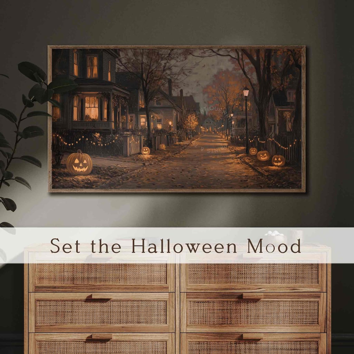 Halloween Haunted House Street with Pumpkins Art Print - Image 4