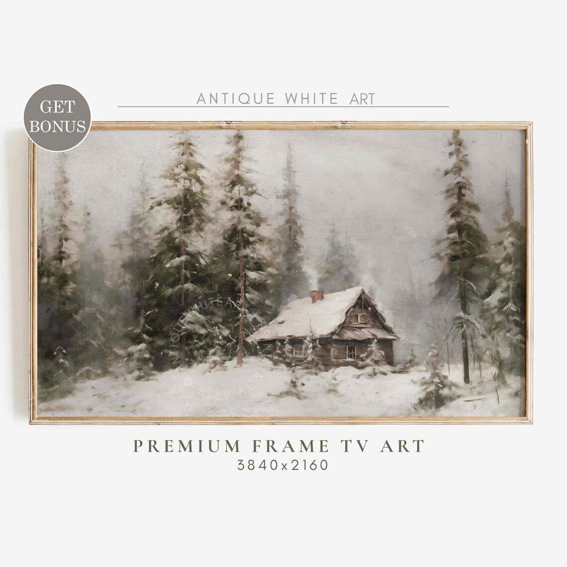 Winter Cabin Rustic Oil Painting, Winter Landscape