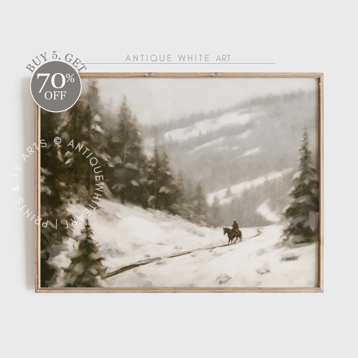Vintage Winter Forest Art Print, Rustic Landscape