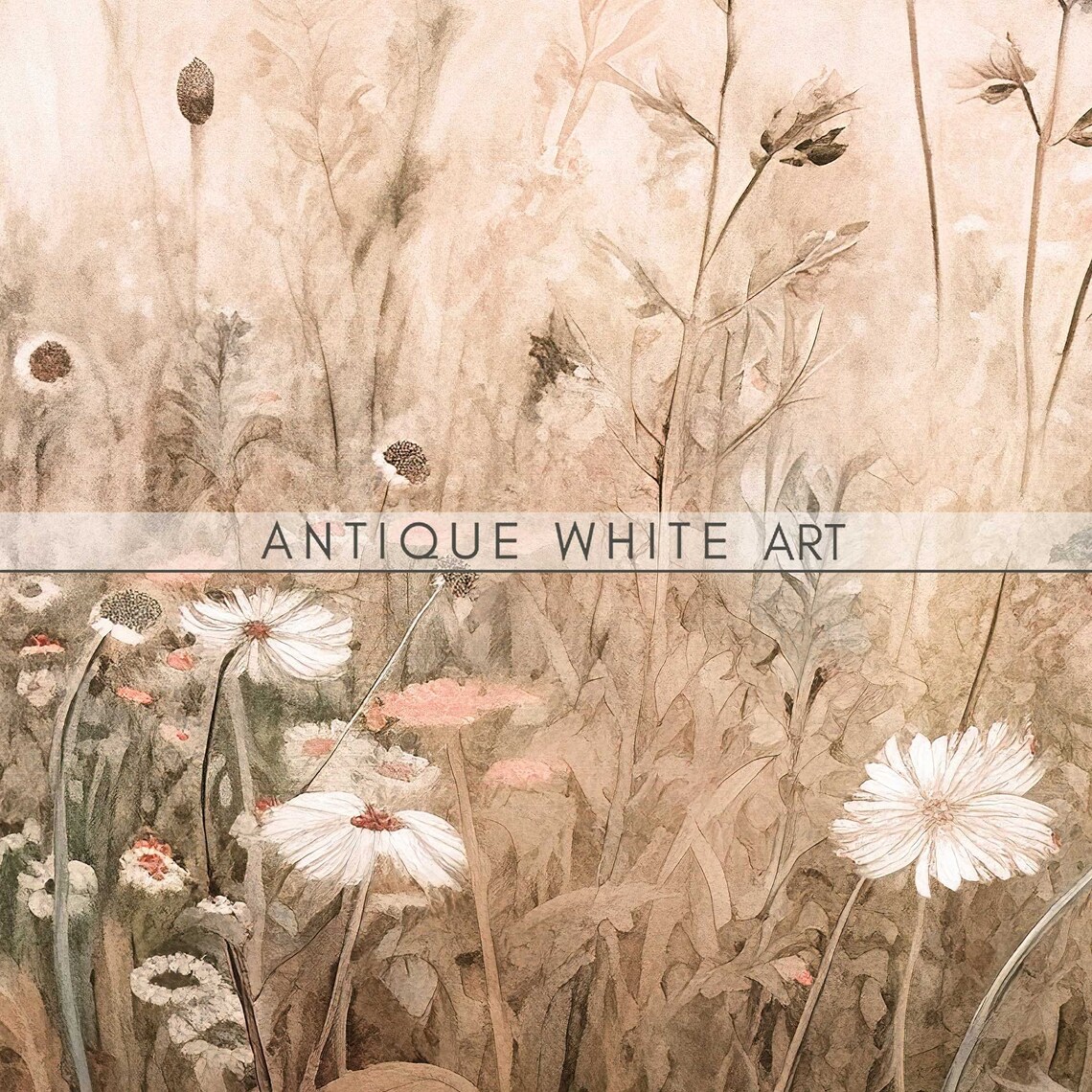 Wildflower Field Landscape, Vintage Oil Painting Art - Image 2
