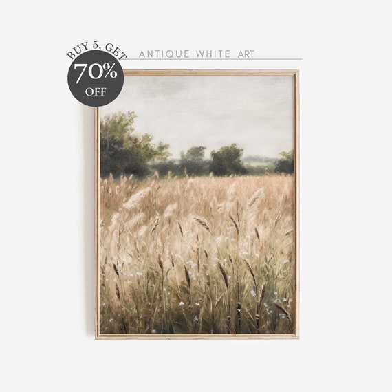 Wildflower Field Vintage Wheat Landscape Art Print
