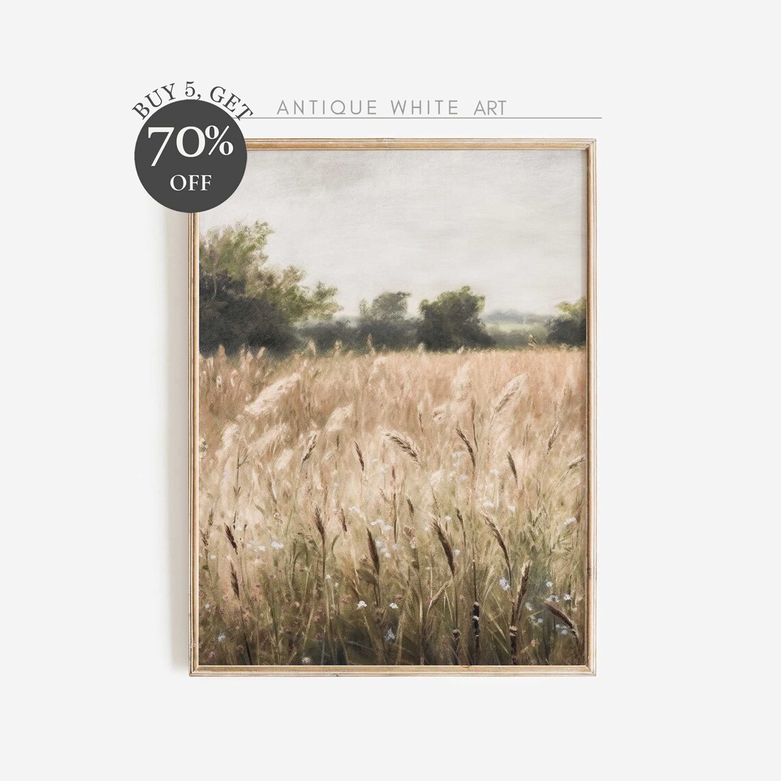 Wildflower Field Vintage Wheat Landscape Art Print