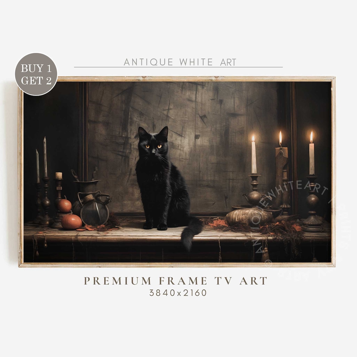 Black Cat Halloween Art Print, Classic Dark Decor