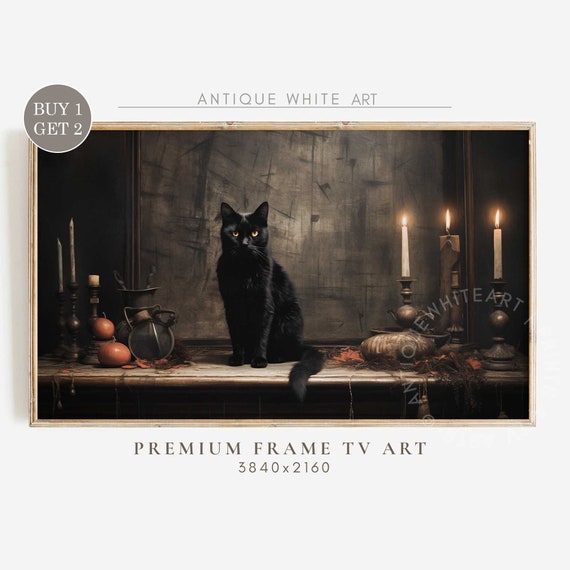 Black Cat Halloween Art Print, Classic Dark Decor