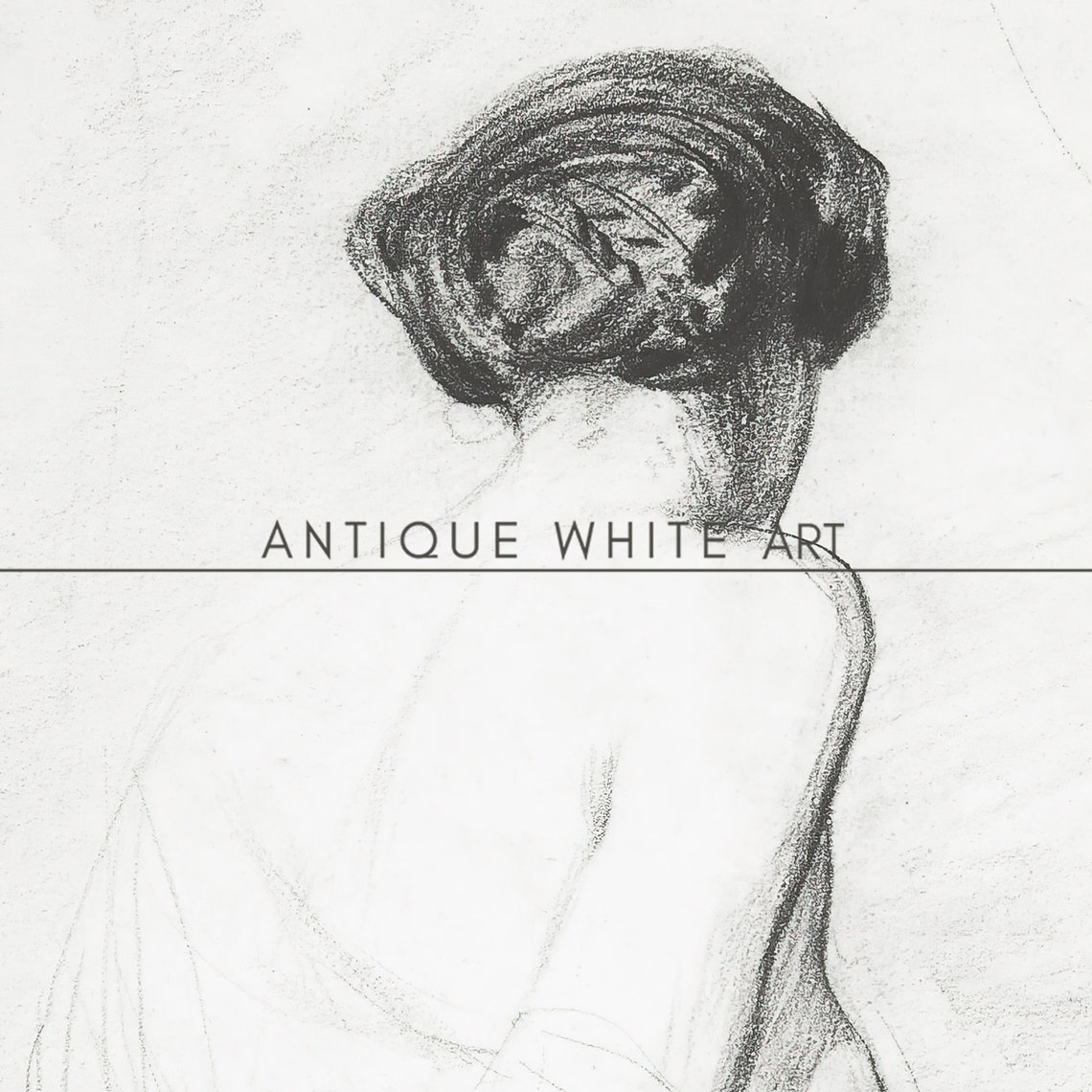 Abstract Neutral Sketch Seated Woman From Behind Line Drawing Wall Art - Image 3