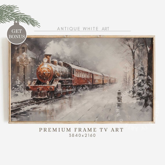 Christmas Express Train Moody Winter Landscape Art Print