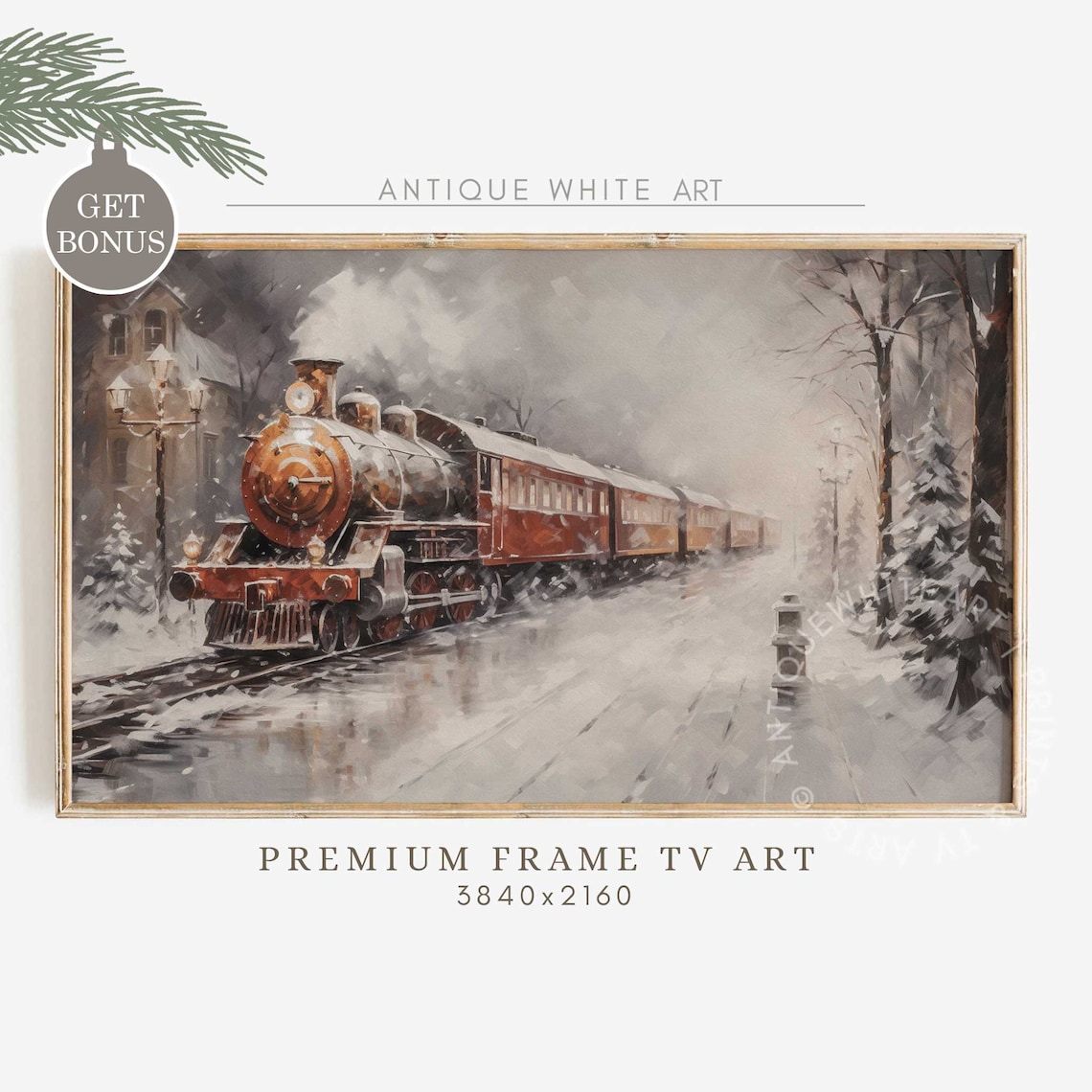 Christmas Express Train Moody Winter Landscape Art Print