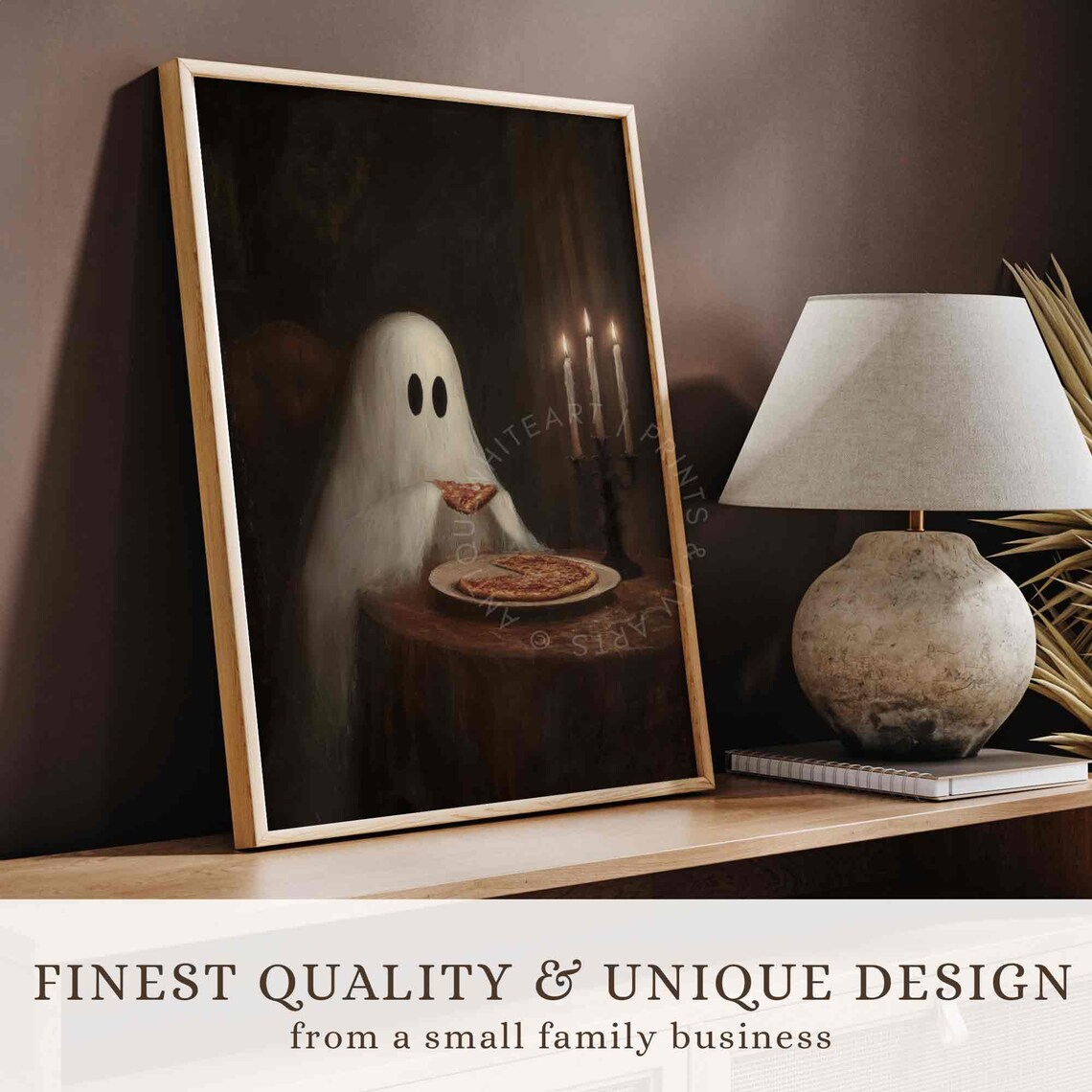 Ghost Eating Pizza Halloween Quirky Art Print - Image 2
