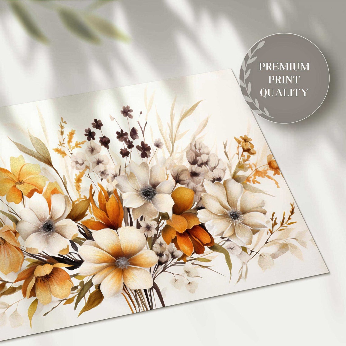 Autumn Wildflower Bouquet Orange Cream Floral Vintage Wall Art Poster - Image 2
