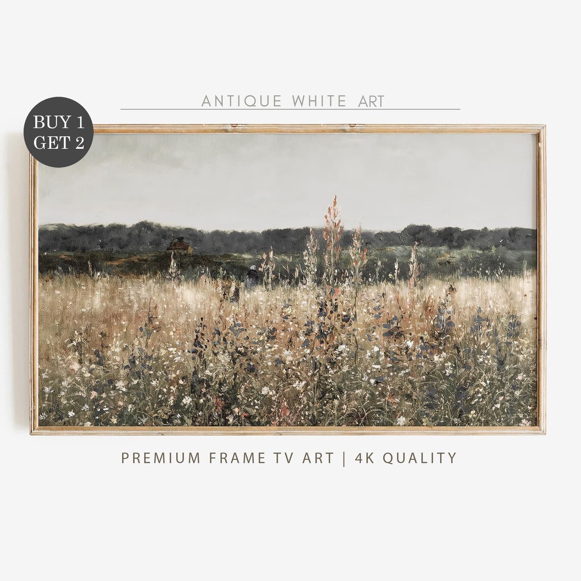 Spring Wildflower Field Landscape Vintage Art Print