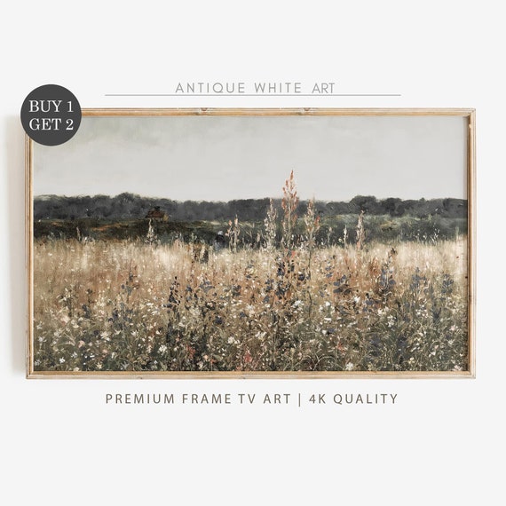 Spring Wildflower Field Landscape Vintage Art Print