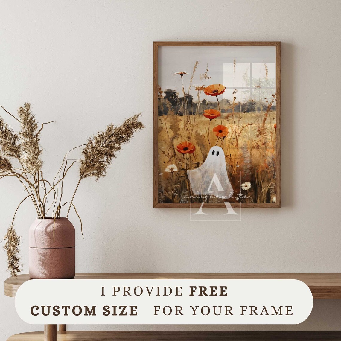Cute Ghost Poppy Wildflower Field Autumn Vintage Wall Art Print - Image 2