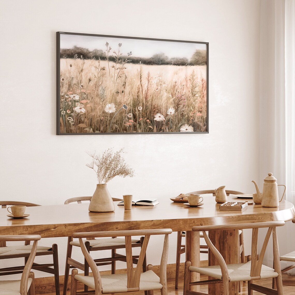 Wildflower Meadow Warm Tone Field Landscape Art Print - Image 2