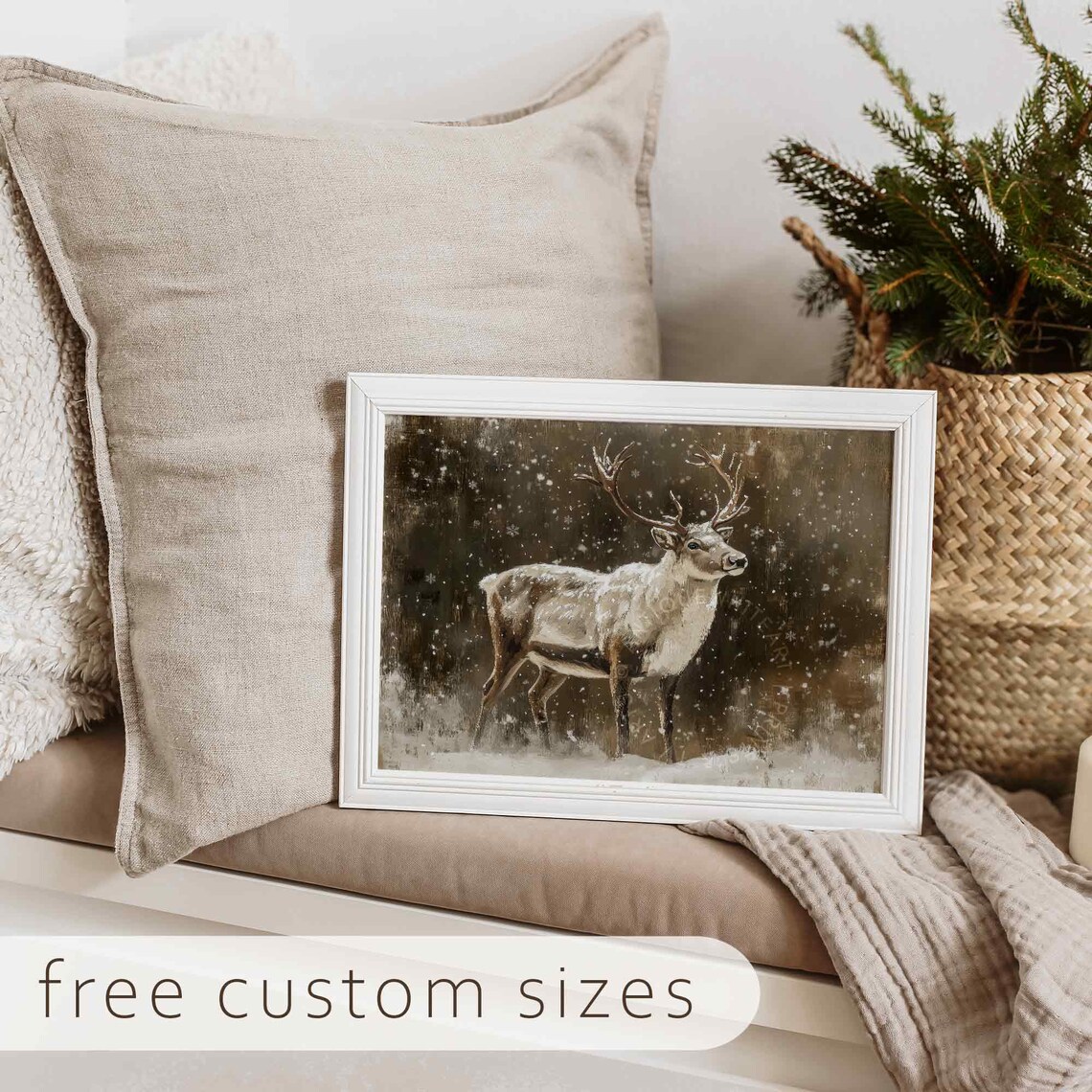 Reindeer Wall Art Moody Winter Print Christmas Wall Art Deer Print Farmhouse Christmas Wall Art Country Painting W155 - Image 4