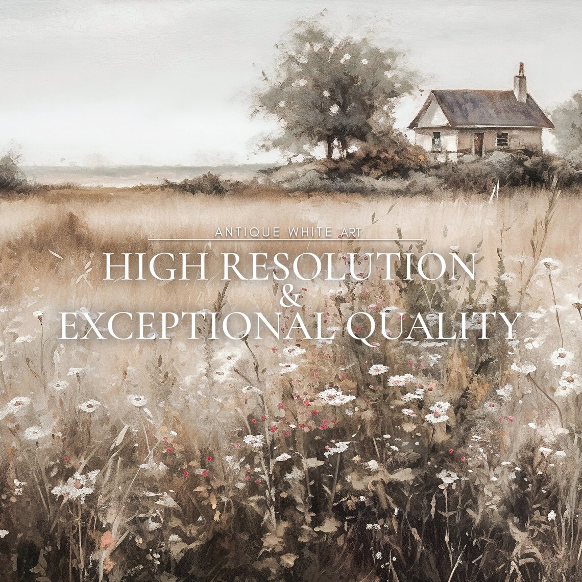 Wildflower Field Landscape Vintage Farmhouse Art Print - Image 3