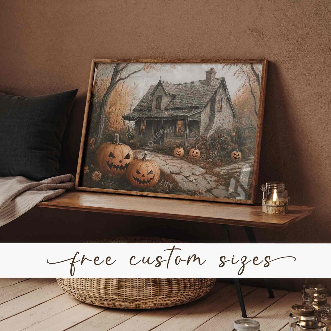 Haunted Cottage Jack-O-Lanterns Autumn Spooky Halloween Farmhouse Poster - Image 3