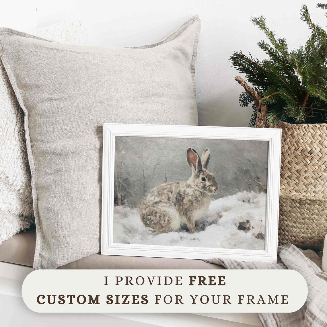 Winter Hare in Snow Vintage Oil Painting Rustic Country Wall Art Print - Image 2
