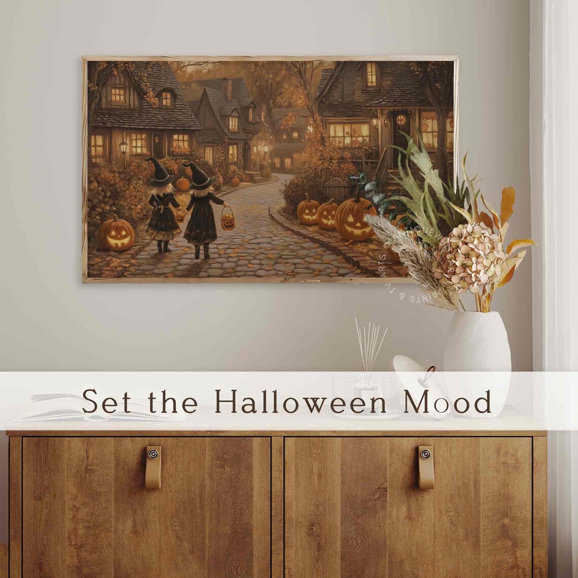 Halloween Vintage Town Street Fall Art Print - Image 4