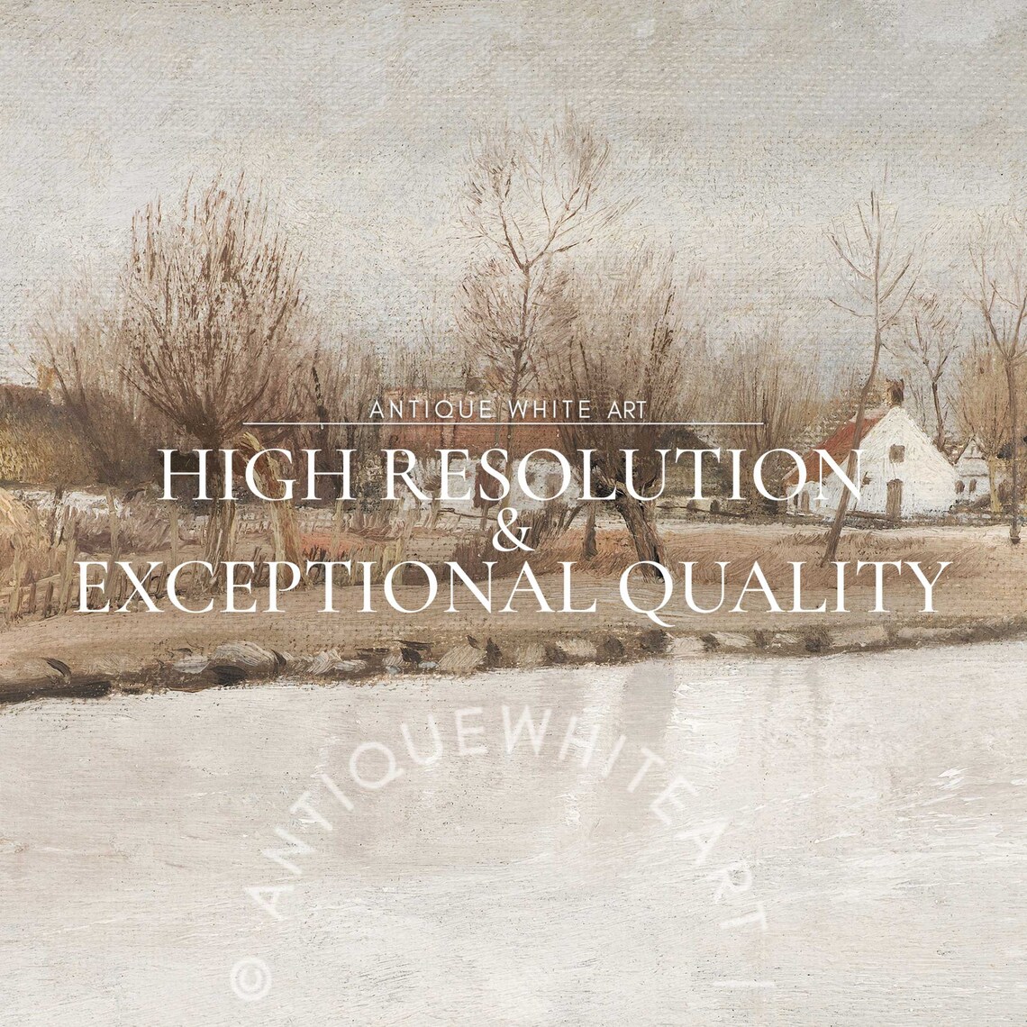 Winter Village Country Painting, Neutral Vintage Landscape - Image 5