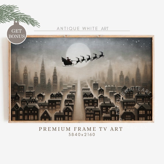 Vintage Christmas Santa's Sleigh Art Print, Farmhouse