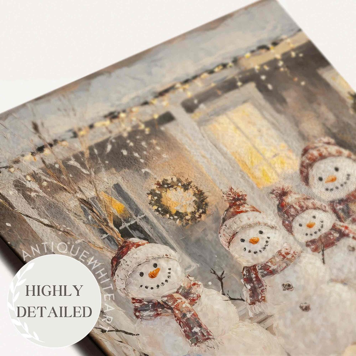 Family Of Four Snowmen In Front Of Lit Cozy House Holiday Wall Art - Image 4