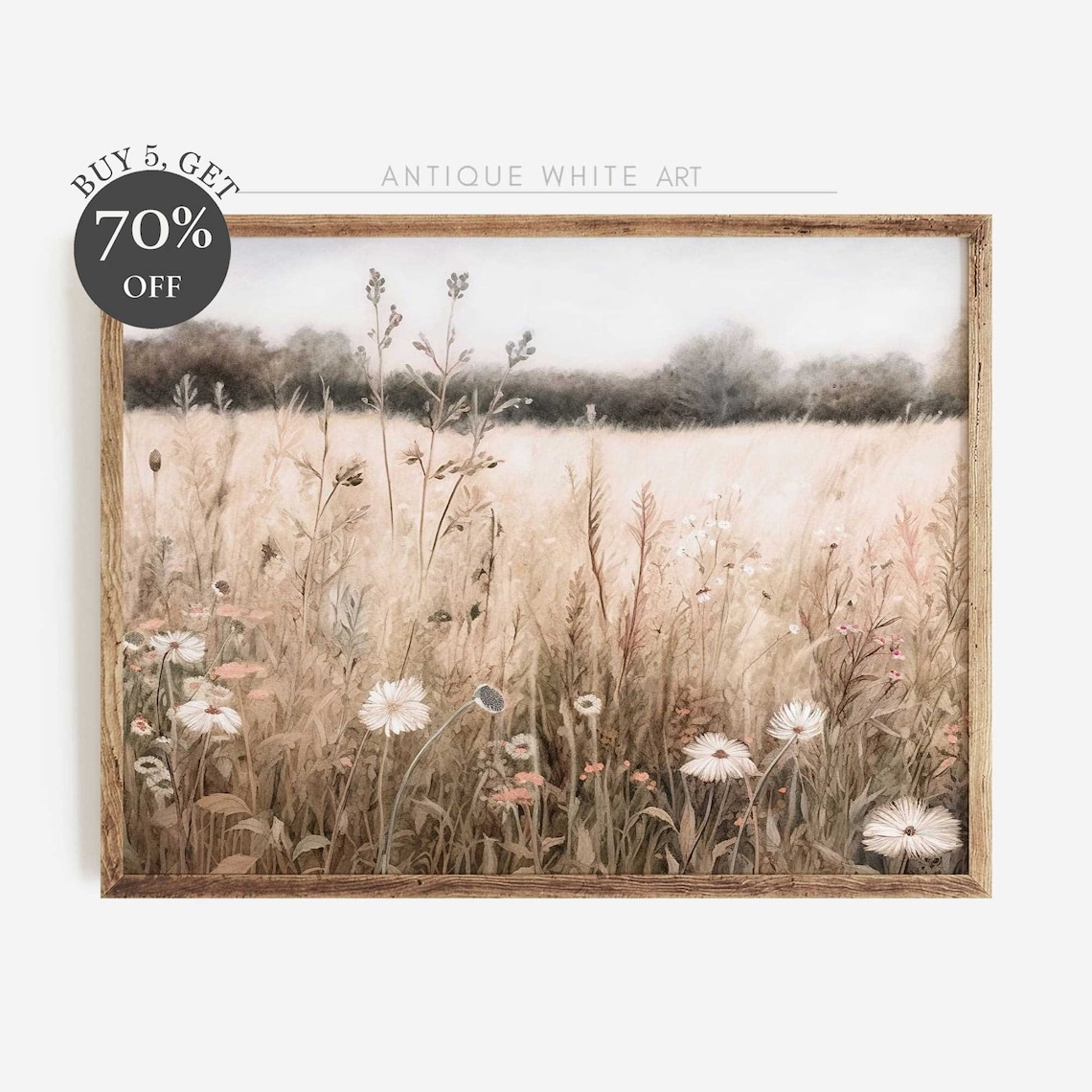 Wildflower Field Landscape Oil Painting Art Print