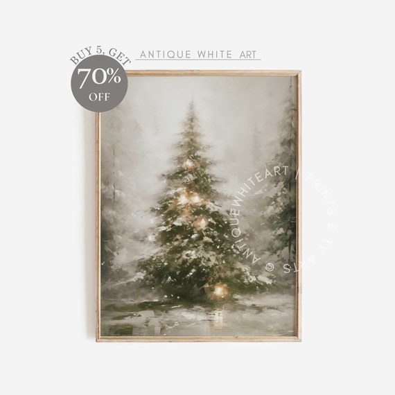 Christmas Tree Print, Moody Farmhouse Winter Landscape