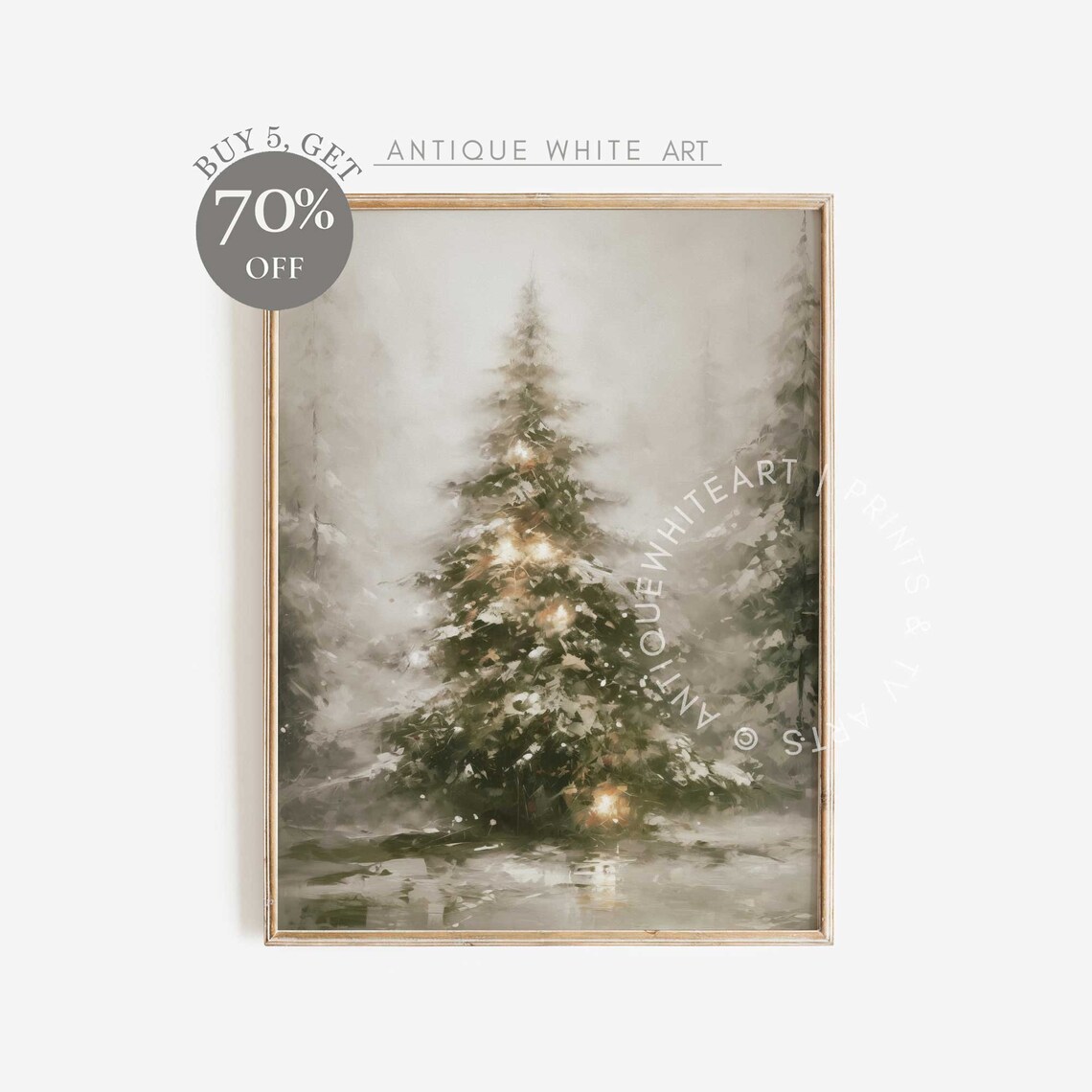Christmas Tree Print, Moody Farmhouse Winter Landscape
